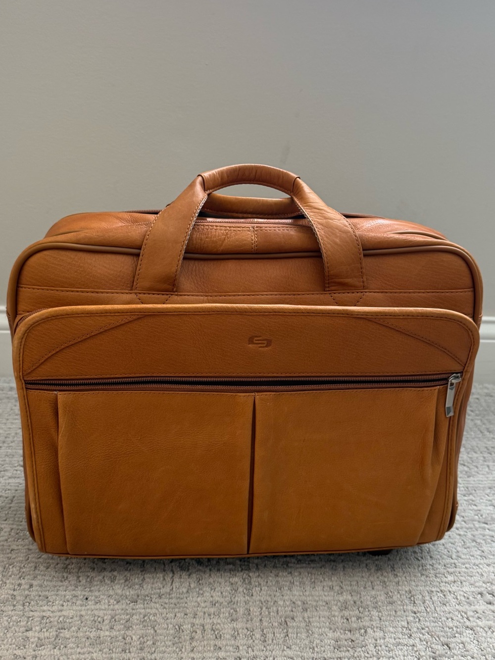 Solo New York "Walker" Leather Rolling Briefcase - Tan - Excellent Condition